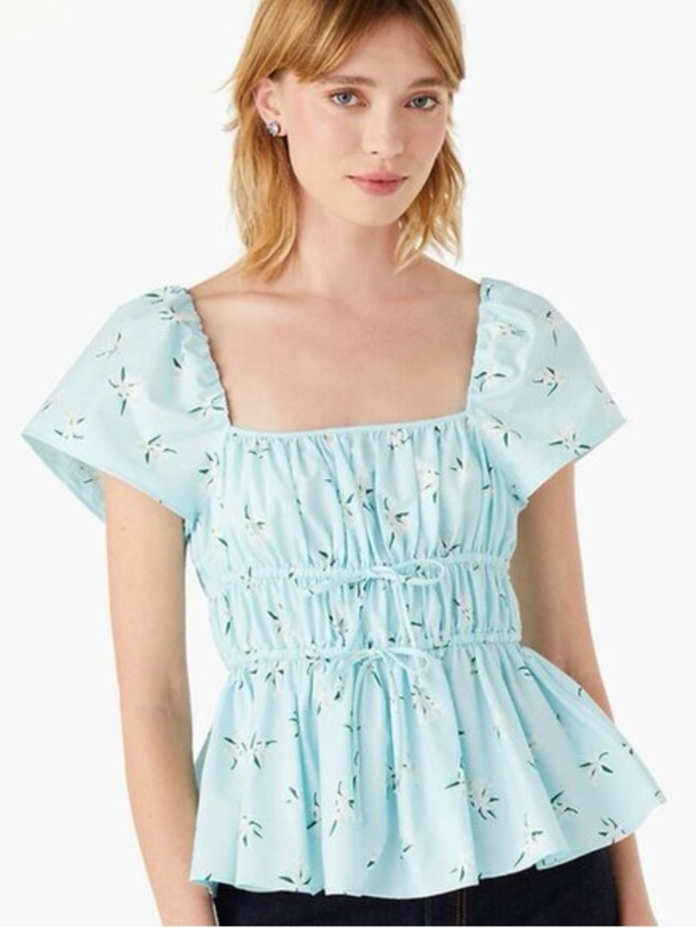 Kate Spade Outlet Light Blue Floral Top Large L NWT